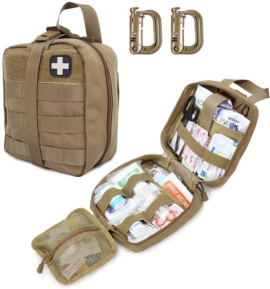 Khaki Tactical First Aid Military Medical Pouch Included Red Cross Patch